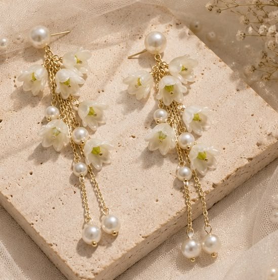 Long Tassel Flower Earrings - Image 3