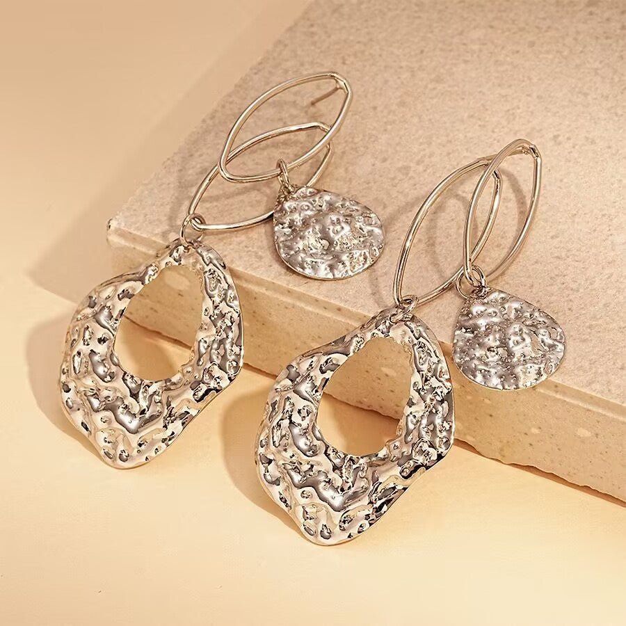Irregular Lava Geometric Silver Earrings