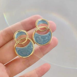 Double-Ring Drip Glaze Sea Blue Earrings