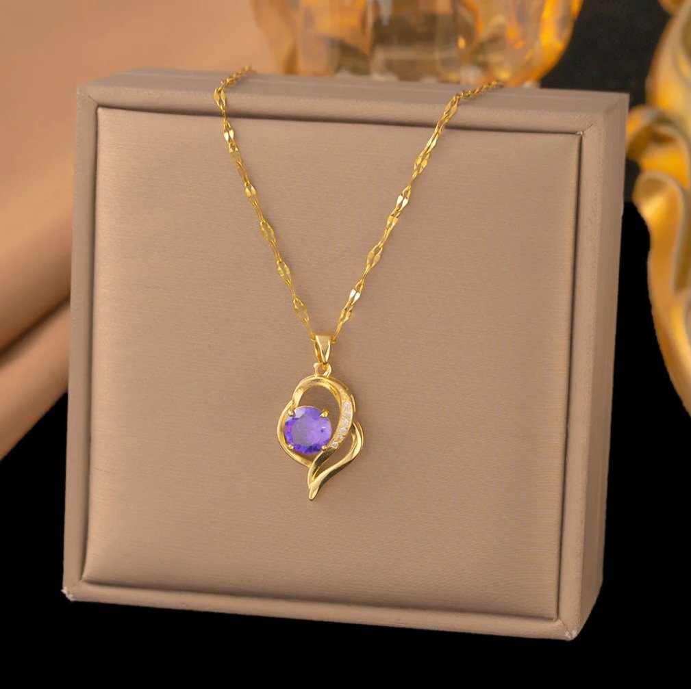 Anti-Tarnish Purple Diamond Love Necklace